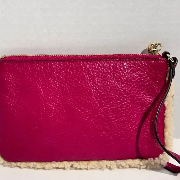 Coach Wristlet New York Shearling Natural Leather Mix Mini Saddle Pink - Picture 11 of 14